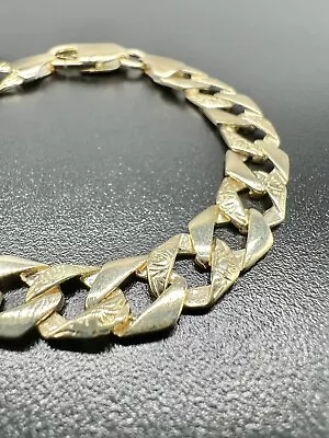 9ct Solid Gold 5.5 INCH 7mm Wide Plain & Engraved Flat Curb Link Baby Bracelet • £323.40