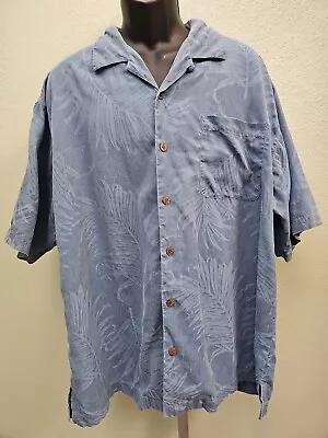 Tommy Bahama XL Men’s Short Sleeve Silk Button Up Shirt Blue Tonal Leaf Print • $12.50