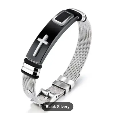 Men's Stainless Steel Mesh Christian Religious Prayer Cross Bracelet • $7.49