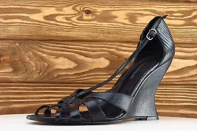 Enzo Angiolini Women Sz 7.5 M Black Wedge Leather Shoes • $16.50