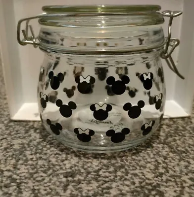 Mickey Mouse Glass Storage Jar Disney Mickey & Minnie Mouse Clip Lid Jar • £10