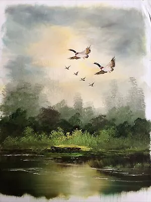 Vintage Original Oil On Canvas Mallard Ducks Marsh Signed Martin Unframed￼ Flaws • $32