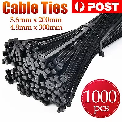 300/500/1000PCS Bulk Cable Ties Zip Ties Nylon UV Stabilised 4.8mm X 300mm Black • $9.17