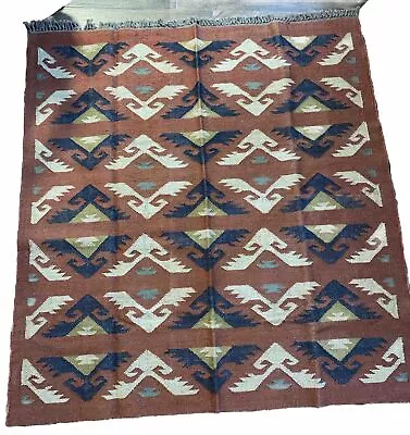 Vintage Handmade Wool Rug 64”x59” Wall Hanging Primitive Design Could Be Native • $125