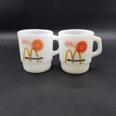 Vtg 2 McDonalds -Good Morning- Fire King A.H.  Milk Glass Coffee Mugs #6 & #31 • $18