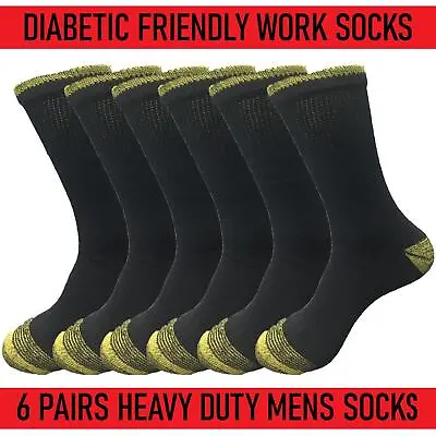 6 Pairs Mens Diabetic Friendly Heavy Duty Work Socks Wide Top Cushioned UK6-11 • £9.99