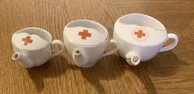 Trio Of Antique Invalid Feeding Cups-Red Cross-WW1-HospitalSoldier Feeder VGC • £35