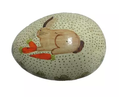 Hand Painted Lacquered Rabbit/ Carrots Egg Shaped Trinket Box Folk Art Easter • $13.85