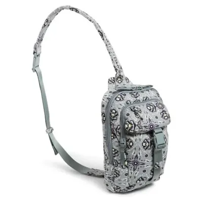Vera Bradley Utility Sling Backpack Plaza Tile NWT Gray Purple Print Travel Bag • $29.99
