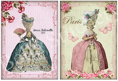 Handmade French Pastel Marie Antoinette #4 - Set Of TWO 5x7 Craft Fabric Blocks • $14.80