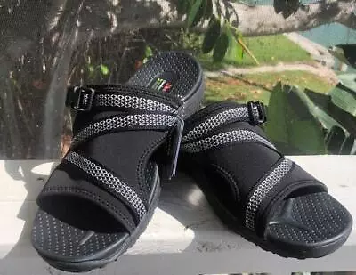 SKECHERS REGGAE SLIDE THRU VEGAN SANDALS US Sz 10 BLACK New NWT $55 Retail • $26.99