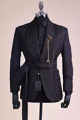 Black Men Suit Paisley Floral Formal Prom Party Groom Tuxedo Wedding Suit Custom • $64.80