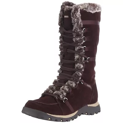 Skechers Grand Jams Brown Suede Faux Fur Leather Zip Lace-Up Boots Anti-Slip 9 • $21.99