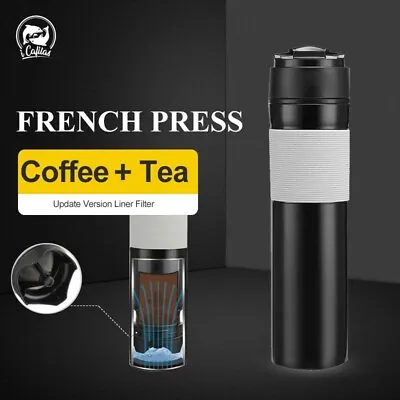 Travel French Press Mug Coffee Tea Cup Maker Double Wall Bottle 350ml Outdoor • £15.58