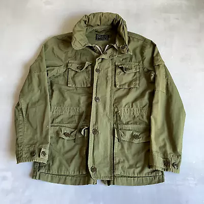 J Crew Jacket Mens XS Olive Military Field Zip Button Stowaway Hood NX-631 Army • $28.77