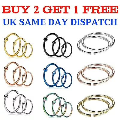 Nose Ring Hoop Septum Surgical Steel Piercing Ear Lip Nipple Eyebrow Lip Ring • £1.99