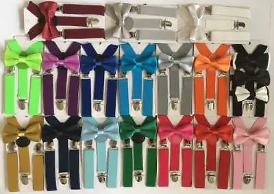 £3.85 • Buy Matching Braces Suspenders And Bow Tie Set Kids Adult Children Boys Wedding 