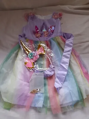 Childrens Rainbow Unicorn Princess Dress Up Outfit Fancy Dress Age 4/5 Yrs #7 • £17.99