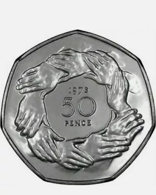 1973 EEC RING OF HANDS 50p COIN RARE COLLECTABLE OLD LARGE STYLE FIFTY PENCE (e) • £7.99