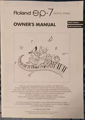 Owners Manual For The Roland Ep.7 Digital Piano • $17.11