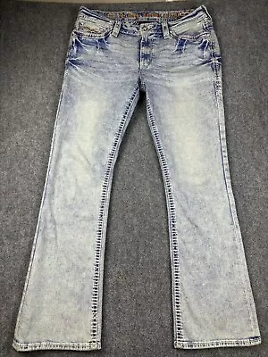 Rock Revival Jeans Men's 33x32 Nuri Bootcut Pocket Flaps Distressed Denim Jewel • $60
