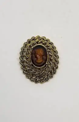 Vintage Faux Tortoise Cameo Brooch Oval Braided Germany • $13