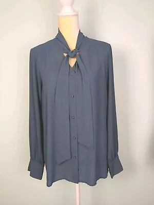 Karl Lagerfeld Paris Tie Neck Long Sleeve Button Down Blouse Large • $25.99