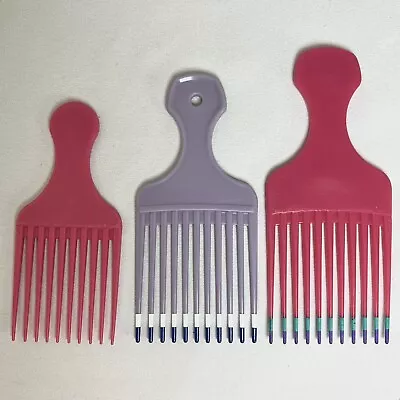 VTG Color Dip GOODY Lift Comb Afro Hair Pick Handle Pink Turquoise Lot Of 3 USA • $29.99