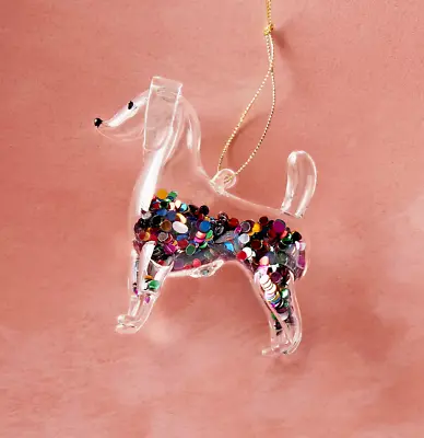 £7.90 • Buy Anthropologie Poodle Dog Glass Christmas Hanging Ornament Multi Sparkle