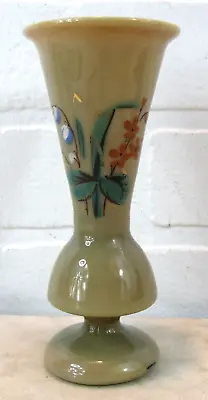 Vintage Antique Bristol Glass Linen Color Vase W/hand Painted Flowers Lily Valle • $18