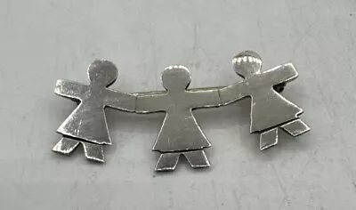 Sterling Silver World Mexico Vintage Brooch 3 Girls Holding Hands 1.75” Long • $21.50