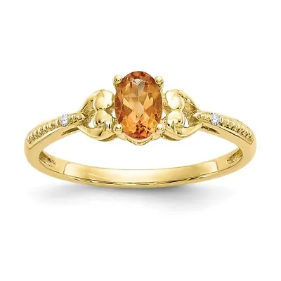$249 • Buy 10k Yellow Gold Citrine Diamond Ring Birthstone November Gemstone Fine Jewelry