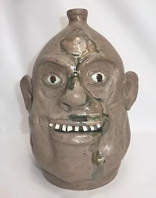 Marvin Bailey Brown With Streaks Ugly Face Jug Folk Art Pottery -Autographed • $165