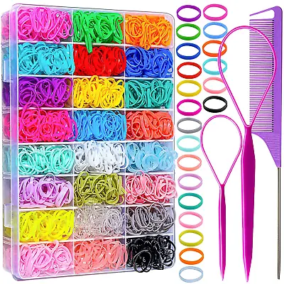 Elastic Hair Bands 24 Colors  1500 Pcs Mini Hair Rubber Bands For Hair With Org • $16.36