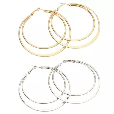  2 Pairs Double Layer Earring Hoop Drop Miss Pendant Personality • £8.19
