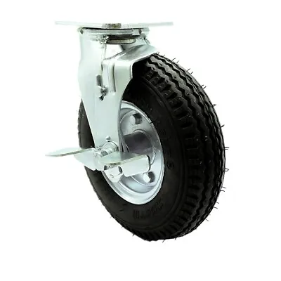 8 Inch Black Pneumatic Wheel Swivel Caster With Brake Service Caster Brand • $54.45