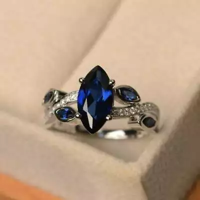 2.00Ct Marquise Cut Blue Sapphire Lab-Created Engagement Ring 14k White Gold FN  • $102.40