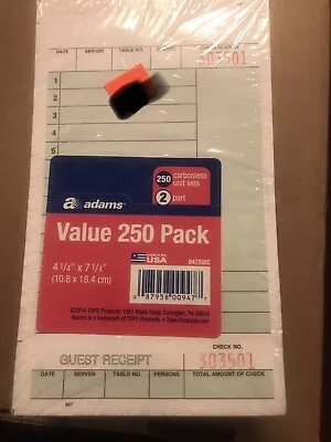 Adams 250 Carbonless Unit Sets 2 Part Guest Check Receipt 947SWC • $17.99