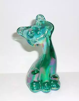 Fenton Glass Teal Carnival 4  Happy Kitty Cat FAGCA Exclusive 2023 By Mosser • $129.50