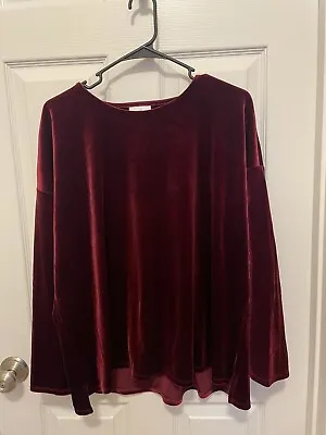 J Jill Women XL Long Sleeve Velvet Velour Top Stretch Burgundy Pullover FESTIVE • $21.24