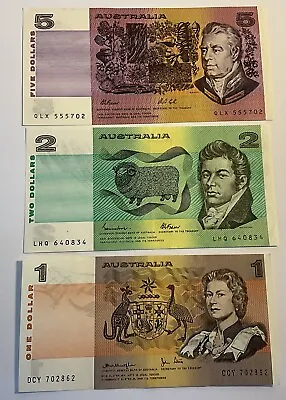 Set Of 3 X Australian Paper Notes ** $1 + $2 + $5 Aunc Condition FREE POSTAGE • $49.90
