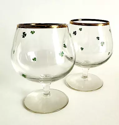 2 PC  BRANDY Vintage 3 Leaf  Green Clover 6 Fl. Ozs. SNIFTERS With GOLD TRIM • $24.99