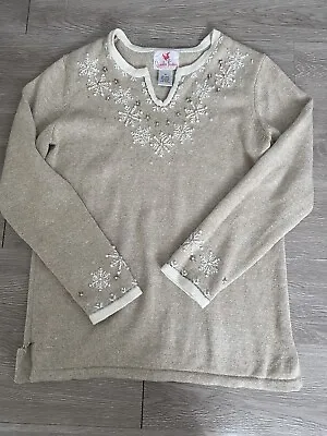 Quacker Factory Sweater Size Medium Snowflakes Embroidered Pearl Embellishments • $22.50