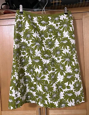 Laura Ashley Linen Blend Green Retro Flower Design A Line Skirt Size 12 • £10.79