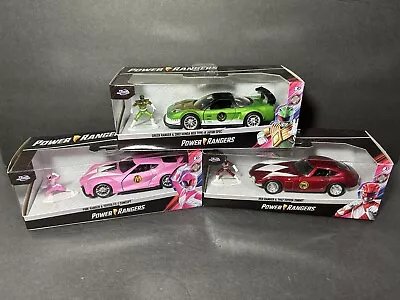 Jada 1:32 Power Rangers Lot Of 3 Pink/Red/Green Diecast Cars & Figures • $11.99