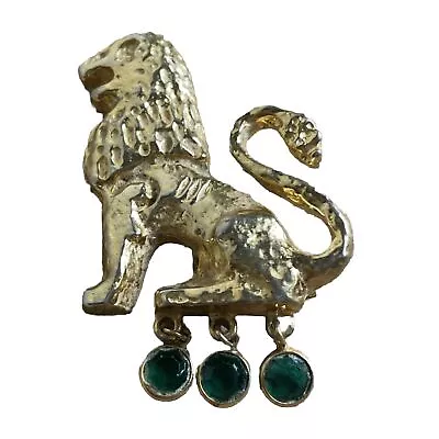 Vintage Lion Costume Brooch 2.5” Long Green Dangling Rhinestones Unsigned • $12