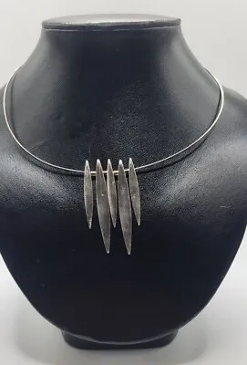 Vintage Italian Sterling Silver Modernist Choker Dangle Centerpiece Necklace 15  • $42