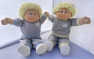 Vintage 1985 Cabbage Patch Kids Twins Boy & Girl Blonde Hair W/ Gray Tracksuits • $39.99