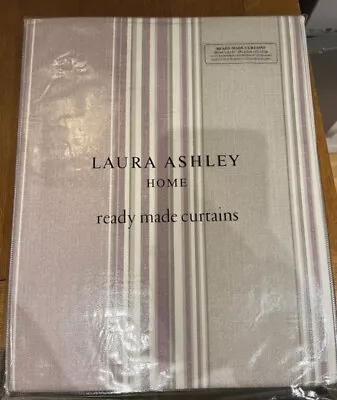 Laura Ashley Seymour Stripe Amethyst Curtains 64”W” X 54”L (162cm X 137cm) NEW • £95