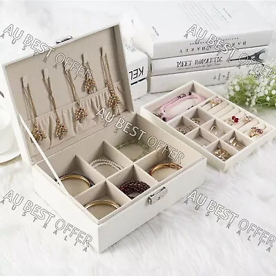 Jewelry Organizer Case Box Storage Earring Ring Velvet Display Leather AUS • $14.92
